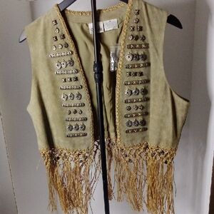 Embellished Fringe Vest in Tan